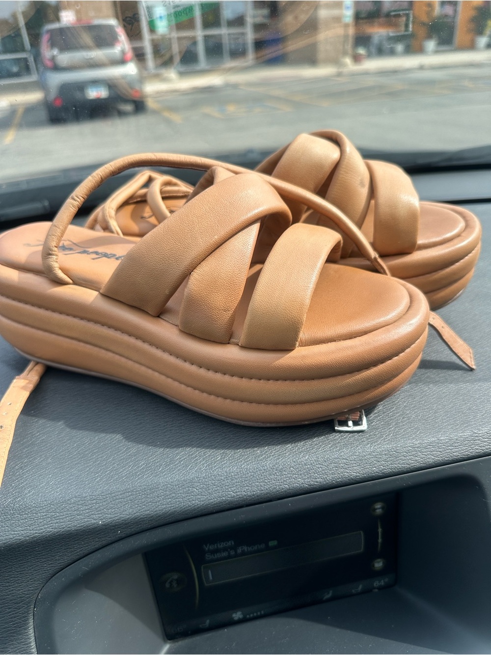 Free People Tan Padded Platform Slide Sandals